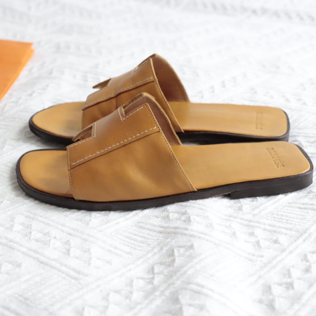 エルメス　Hermes ケブラール　オラン　H型サンダル　 キャメル ペタンコ