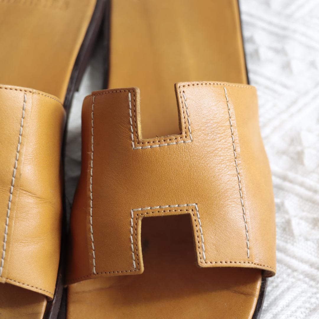 エルメス　Hermes ケブラール　オラン　H型サンダル　 キャメル ペタンコ