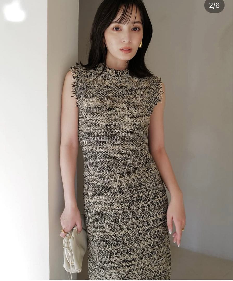 ツイードニットノースリーブロングワンピース　anuans