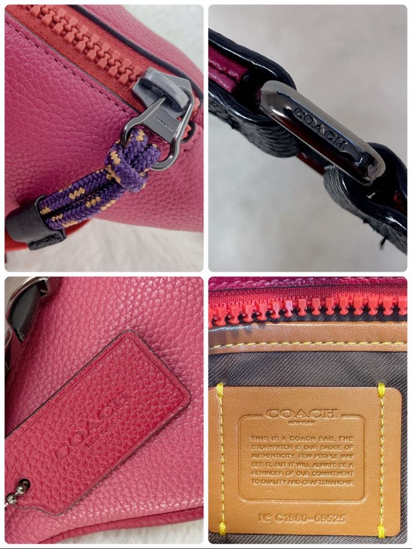 【激カワ】COACH ボディバッグ ウエストポーチ ピンク オールレザー