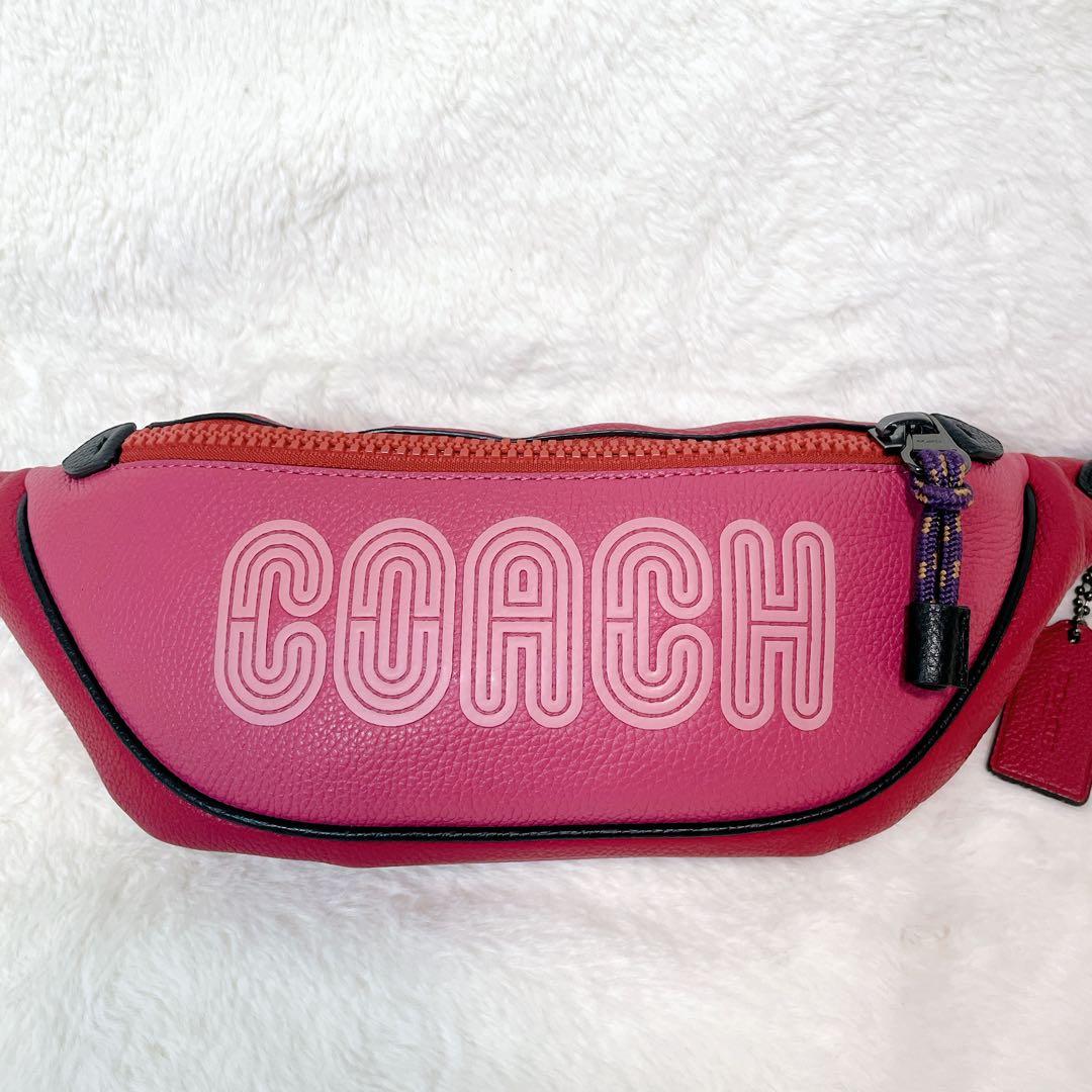 【激カワ】COACH ボディバッグ ウエストポーチ ピンク オールレザー