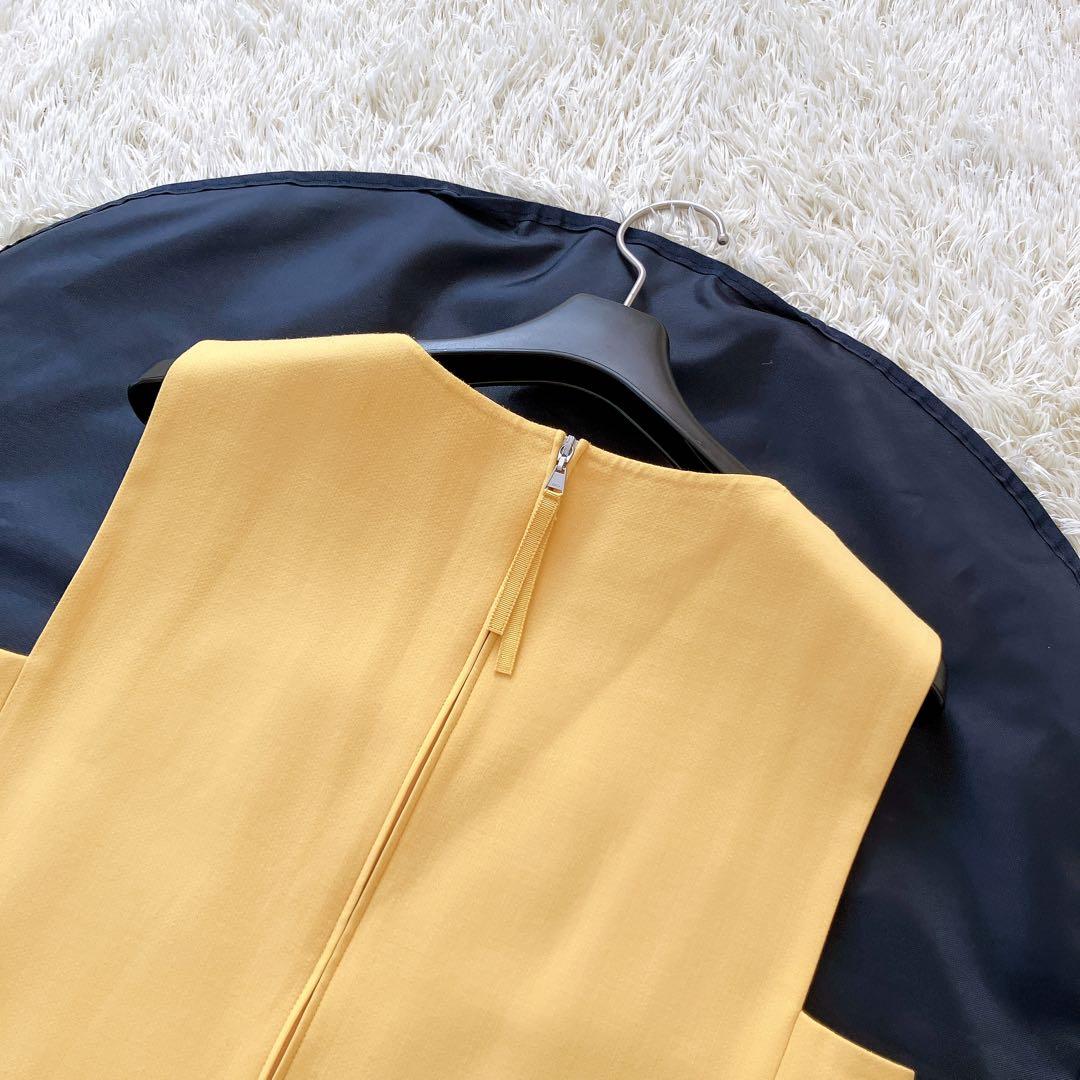 良品✨FOXEY　ノースリーブワンピース　ウール シルク 40 イエロー系