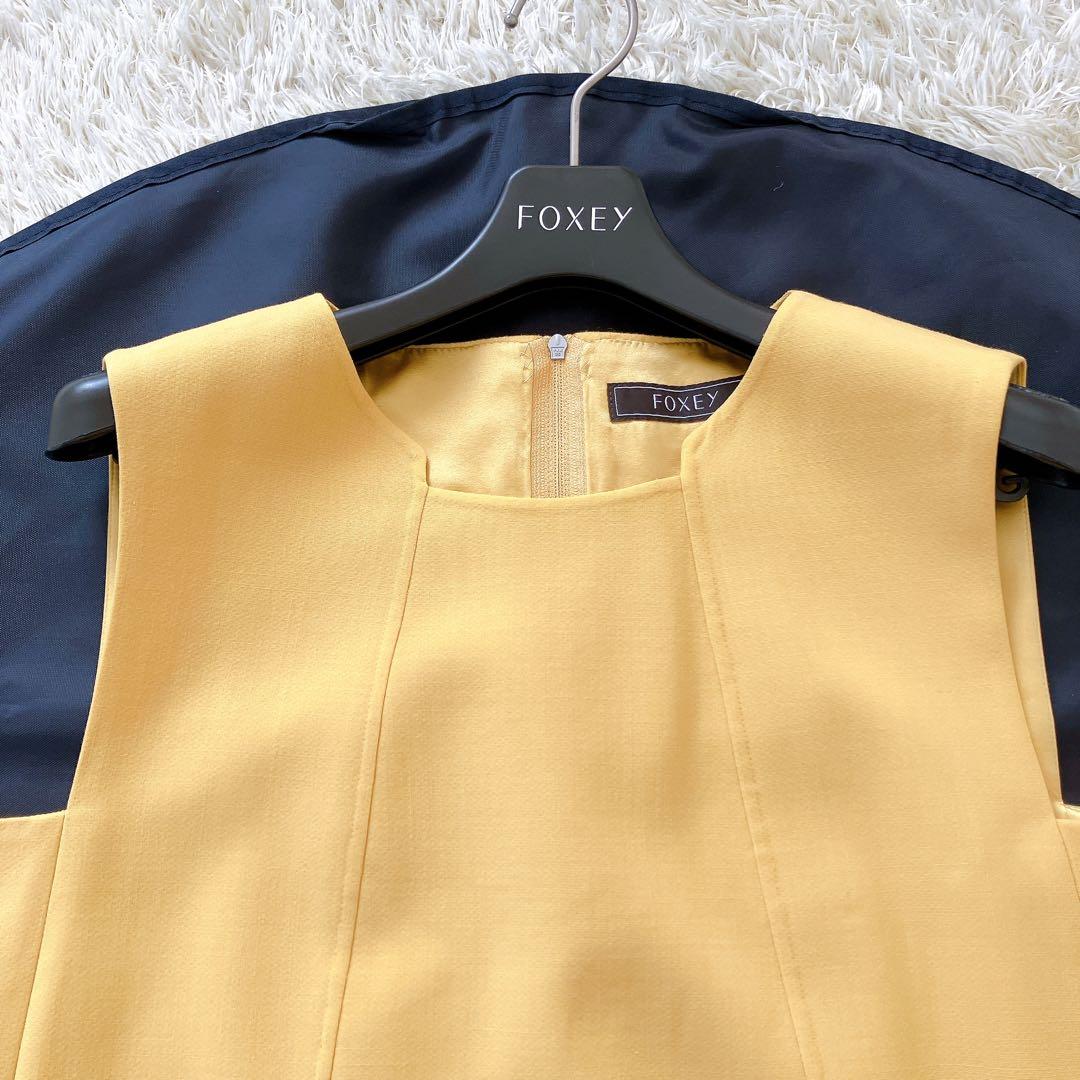 良品✨FOXEY　ノースリーブワンピース　ウール シルク 40 イエロー系