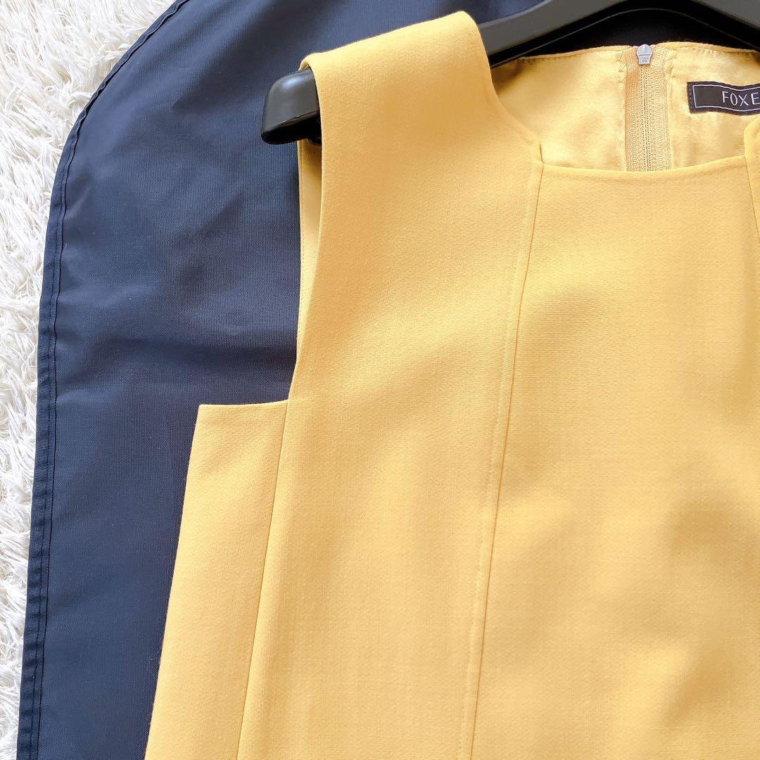 良品✨FOXEY　ノースリーブワンピース　ウール シルク 40 イエロー系