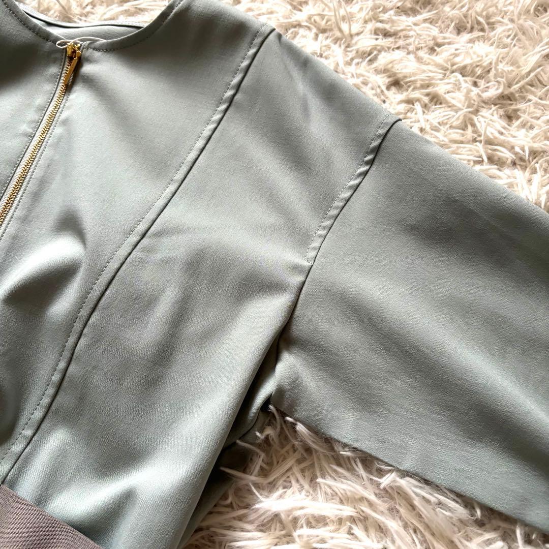 新品【ダーマコレクション】ジップアップワンピース　ノーカラー　ライトグリーン