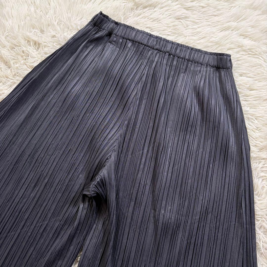 美品■プリーツプリーズ　ワイドパンツ　ガウチョ　総柄　グレー　サイズ3