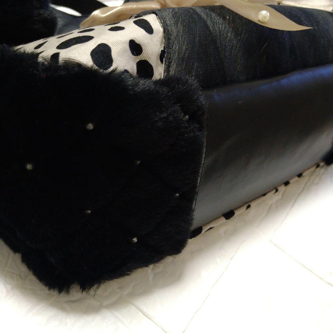 ゆ*ら様 コヤンイサムチョン☆横長トートバッグ　ボアキルトパール黒　黒猫　ダルメ