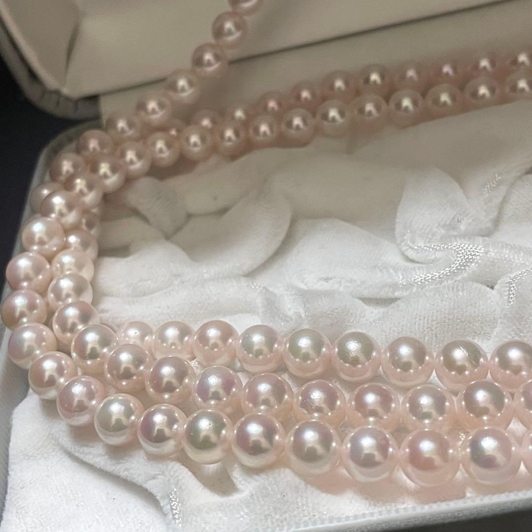 【極美品✨3連】 あこや本真珠 7.5 ロングネックレス パール 2連 アコヤ