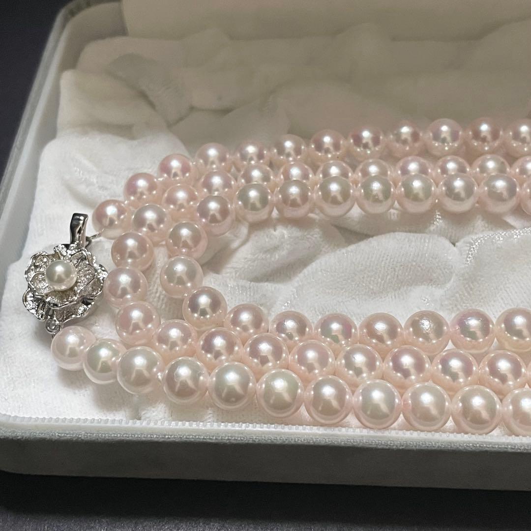 【極美品✨3連】 あこや本真珠 7.5 ロングネックレス パール 2連 アコヤ