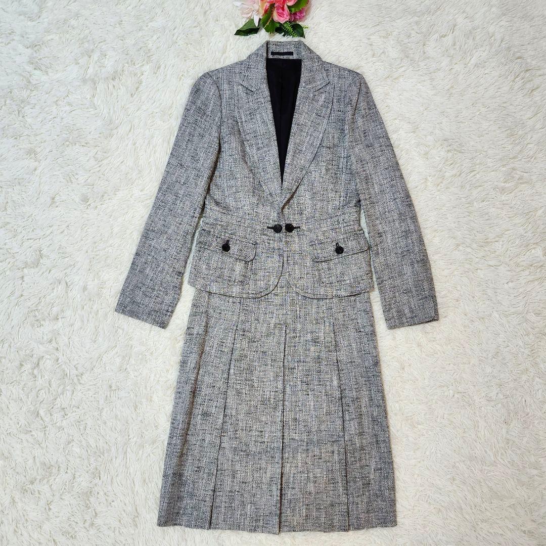 美品☆バーバリーロンドン　スカートスーツ　シルク/リネン混　ラメ　ロゴボタン