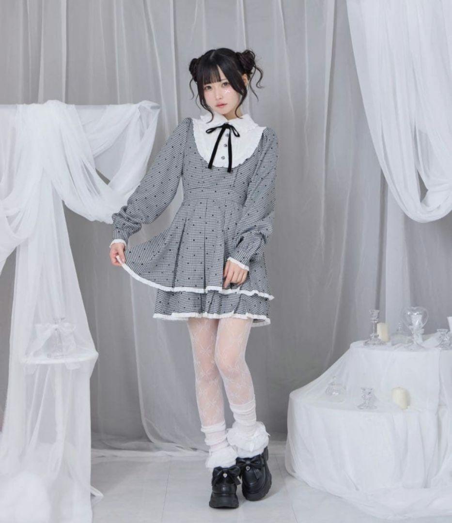 honey cinnamon　ハートドット　ベロアリボン配色ヨークワンピース