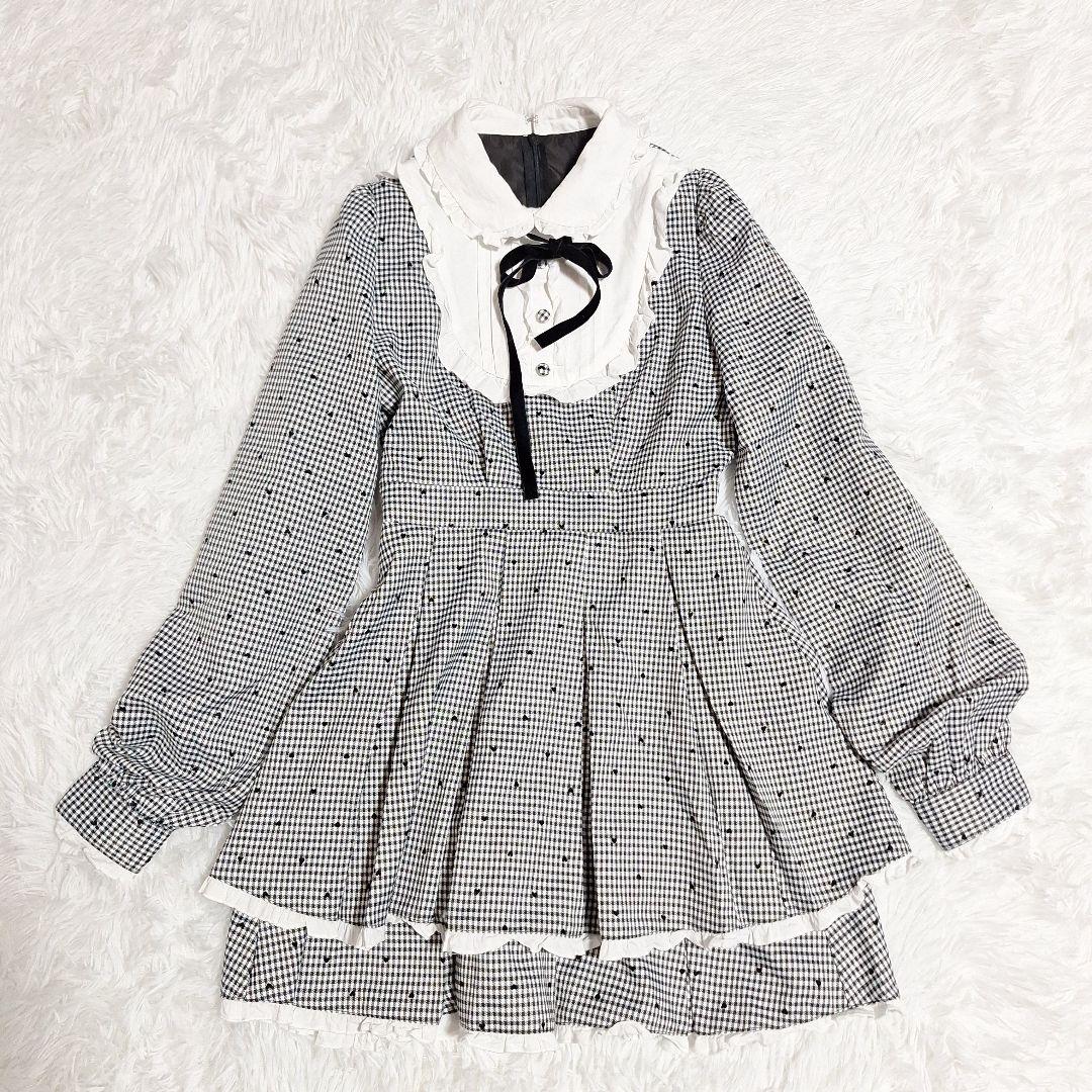 honey cinnamon　ハートドット　ベロアリボン配色ヨークワンピース