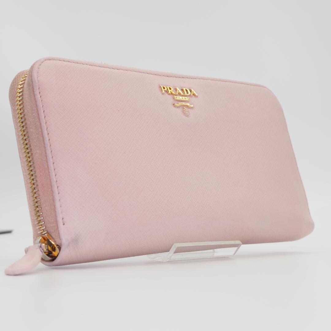 PRADA プラダ サフィアーノ ラウンドファスナー ピンク系 ゴールドロゴ