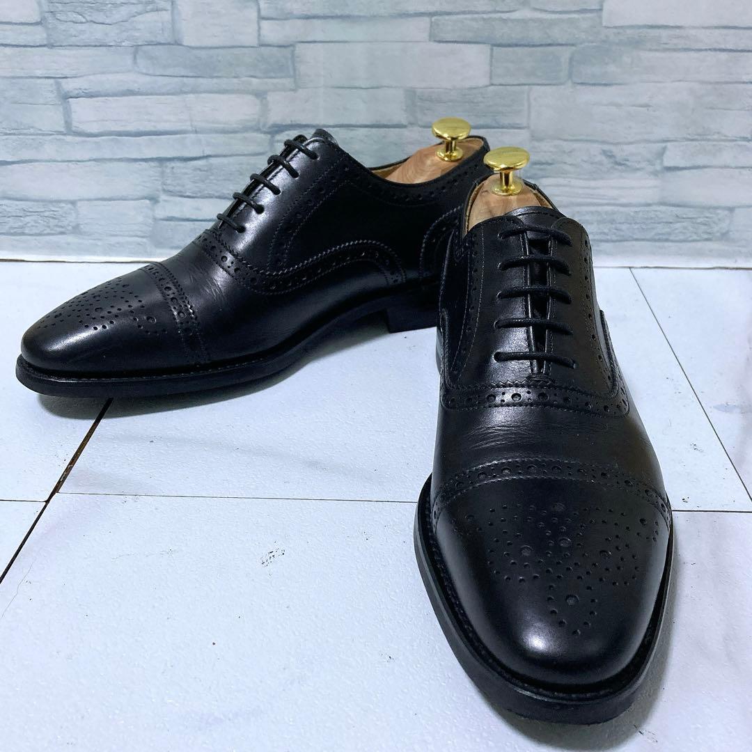 美品 バーウィック ビジネスシューズ メダリオン 黒 ダイナイト 本革 26