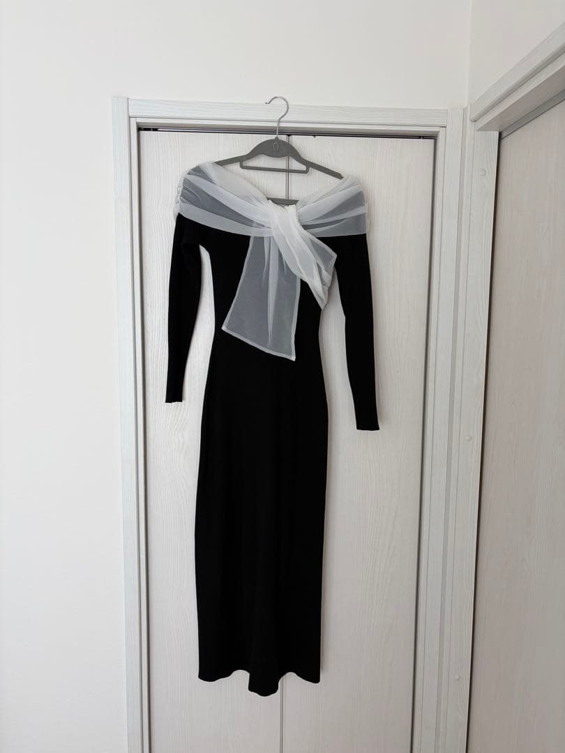 オフショルコンビリボンリブニットワンピ