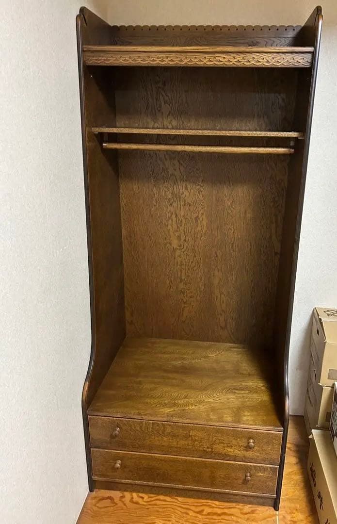 オープンクローゼット ダークブラウン 洋服吊りタンス ハンガーラック 引き出し２