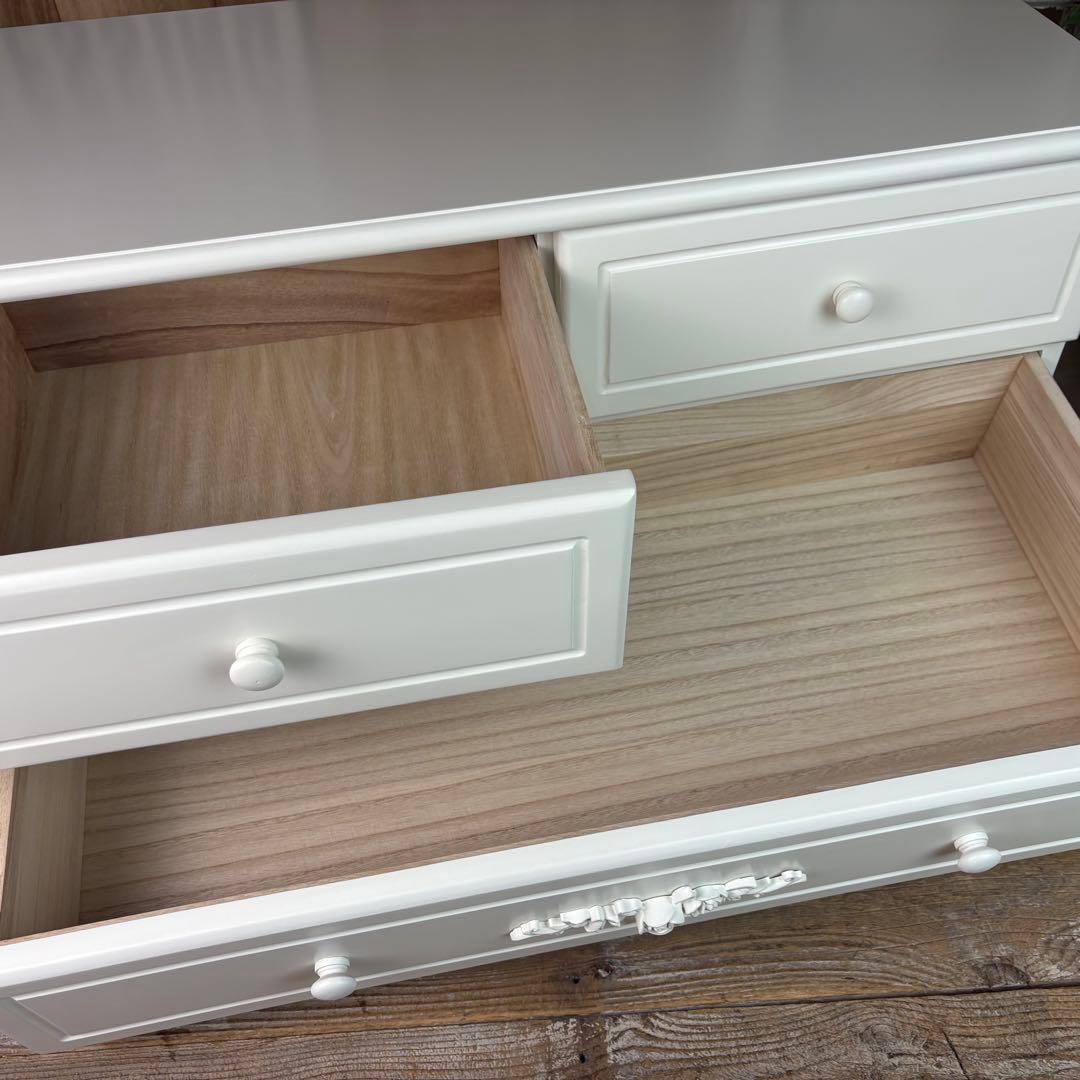 訳あり品【136】フレンチ調ホワイトチェスト横長木製収納家具姫系洋タンス飾り棚姫