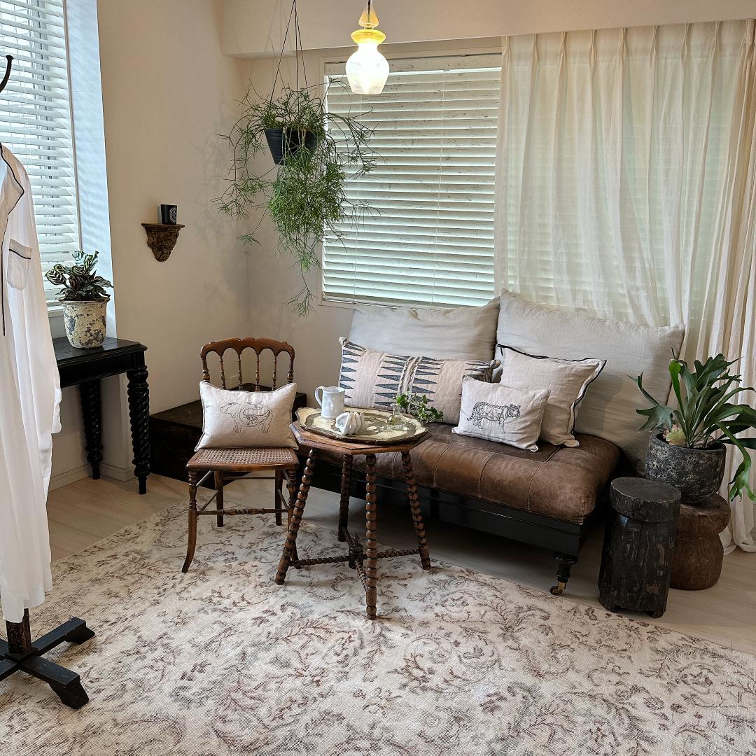 トルコ ヴィンテージラグ A27超大判 レア クリーム セージグリーン ベージュ