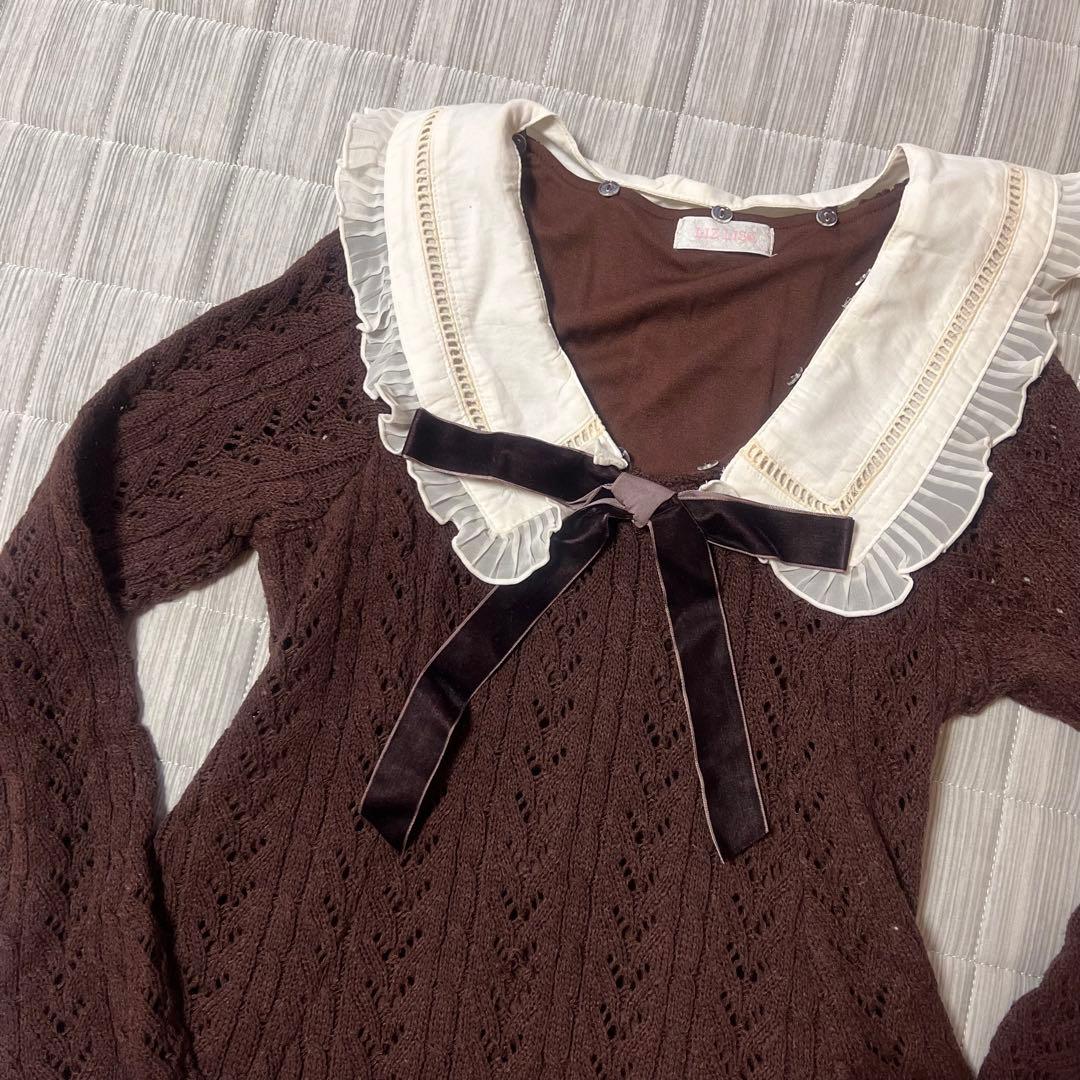 ブラウン ケーブル編み ミニワンピース