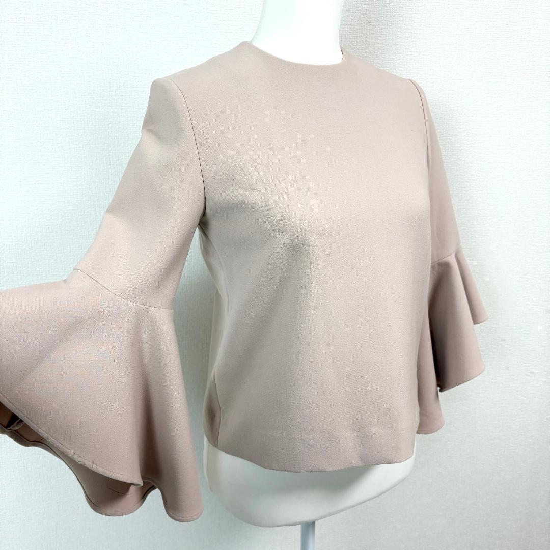 【美品】 YOKOCHAN 長袖ブラウスフレア袖 36 ベージュ 無地