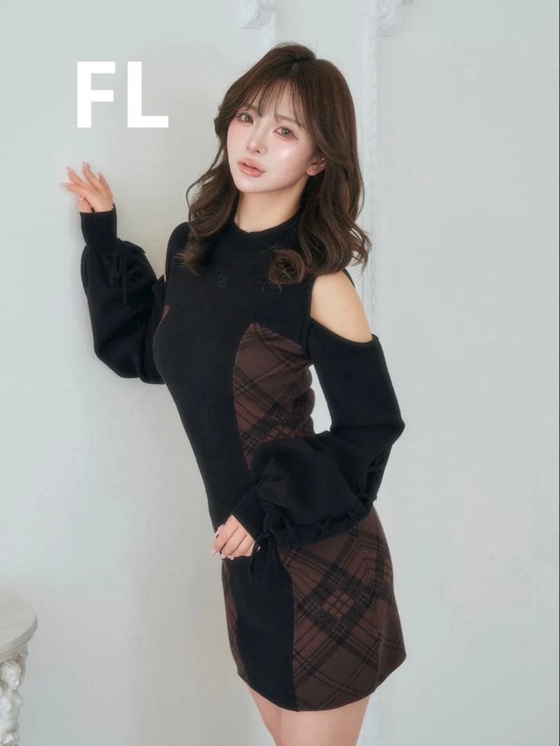 Darich ダーリッチ　サイドチェックニットミニワンピース FL