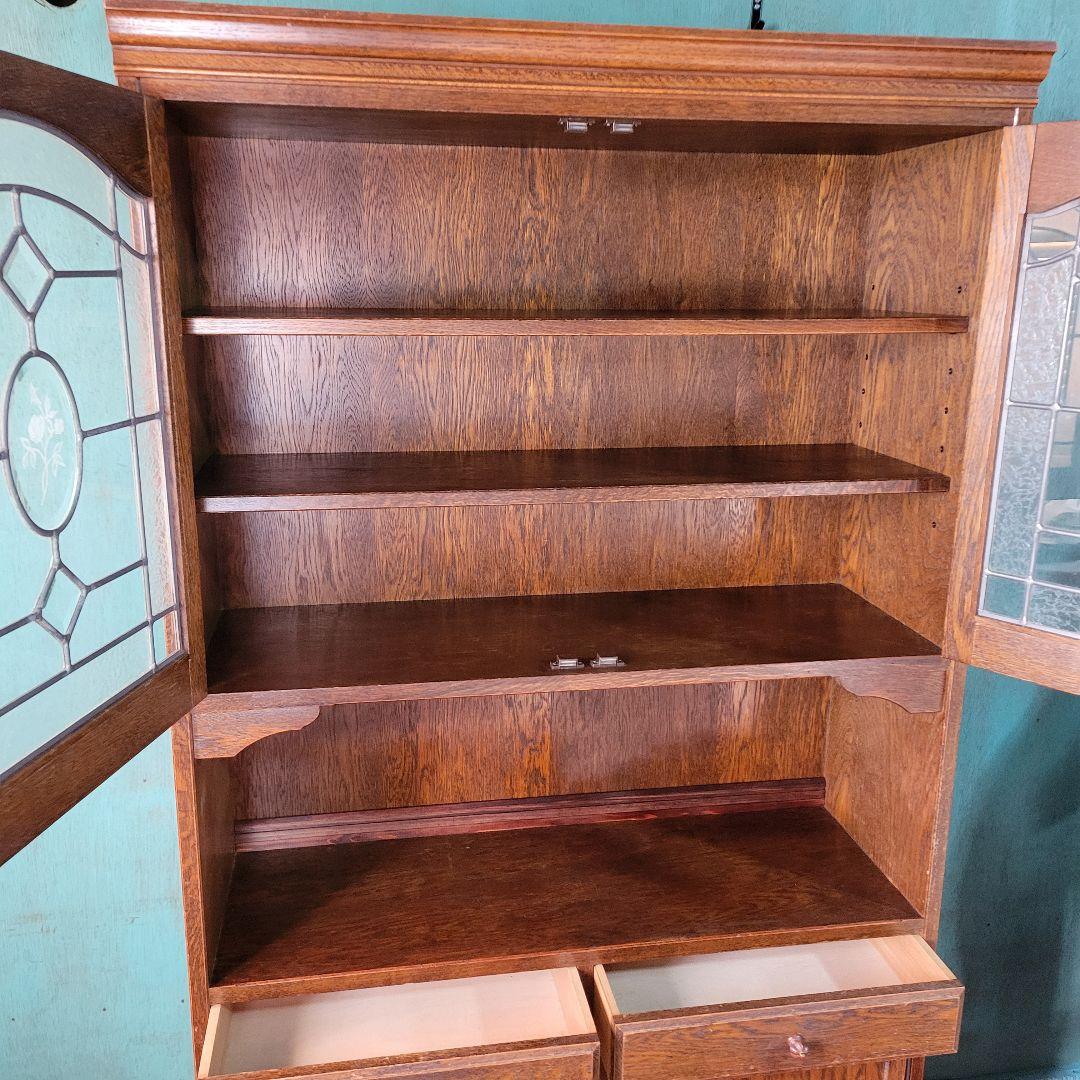 三越家具 Brugge ブルージュ 食器棚 キャビネット 楢材ステンドグラス英国