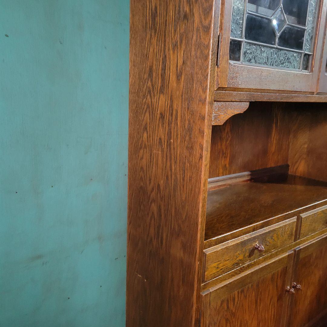 三越家具 Brugge ブルージュ 食器棚 キャビネット 楢材ステンドグラス英国