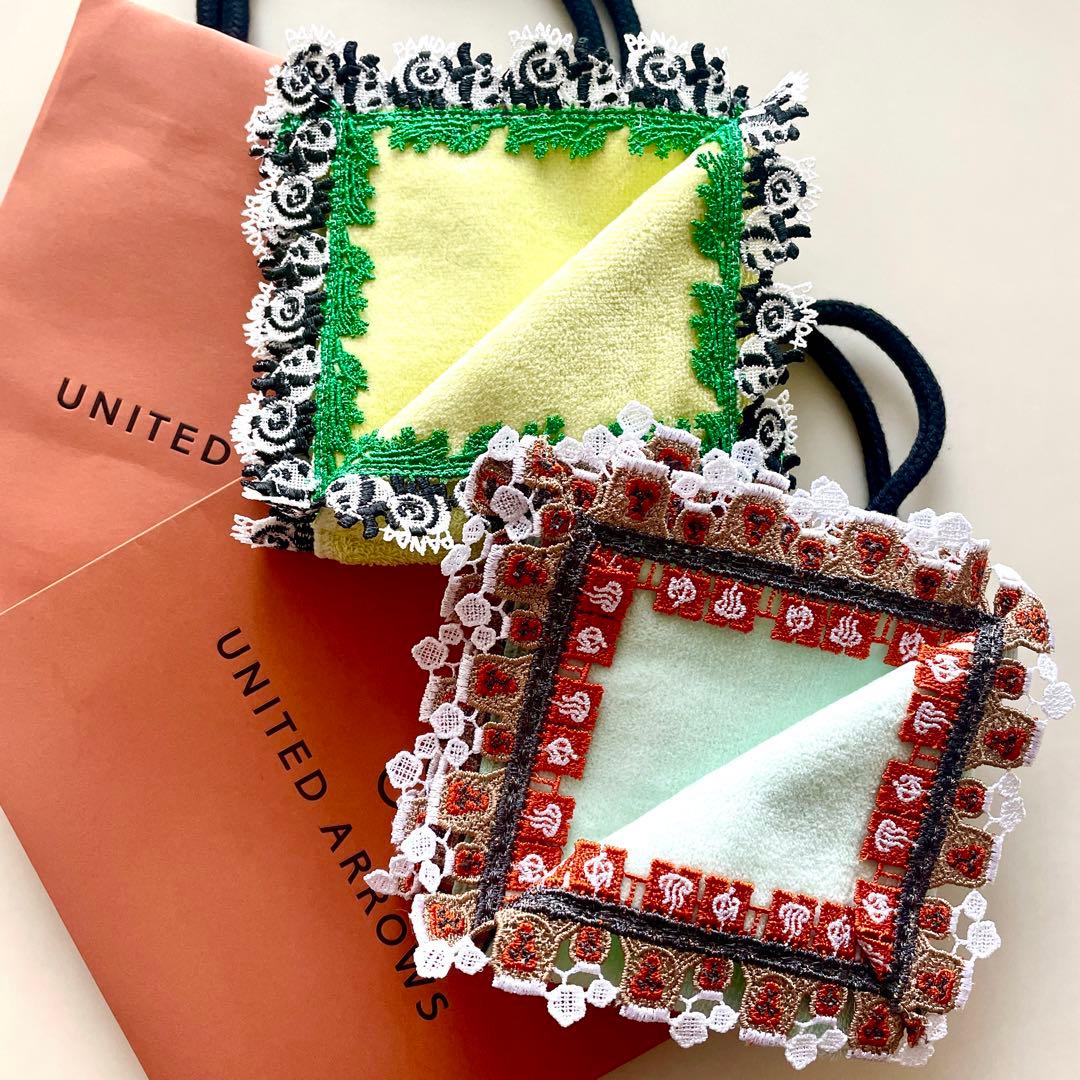 即完売・新品ユナイテッドアローズ別注近沢レースハンカチ温泉猿＆パンダ2枚セット①