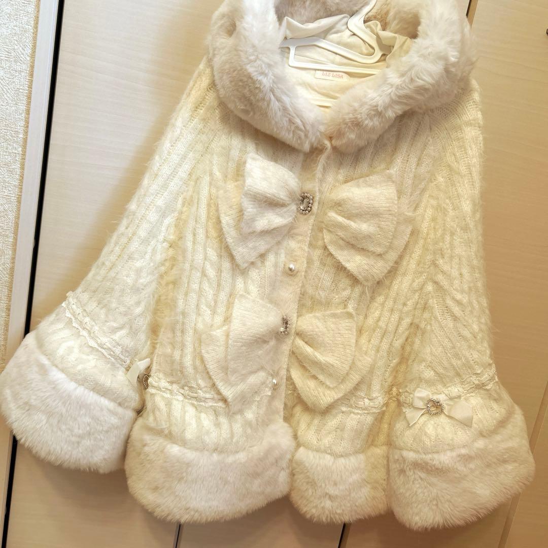 LIZLISA リズリサ ダブルリボンニットファーポンチョ 美品