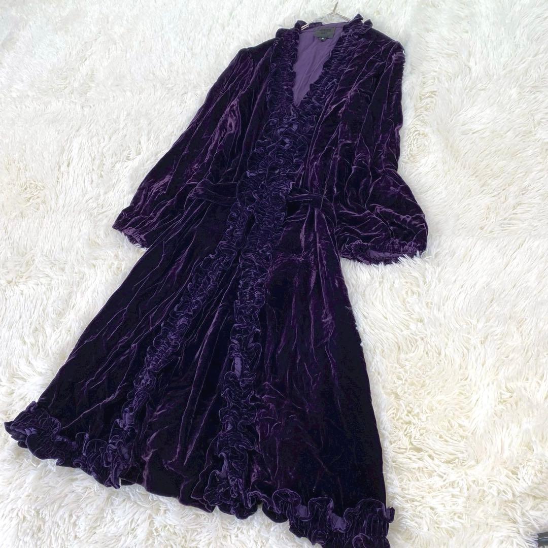 美品　ANNA SUI ベロアワンピース 紫 フリル USA4