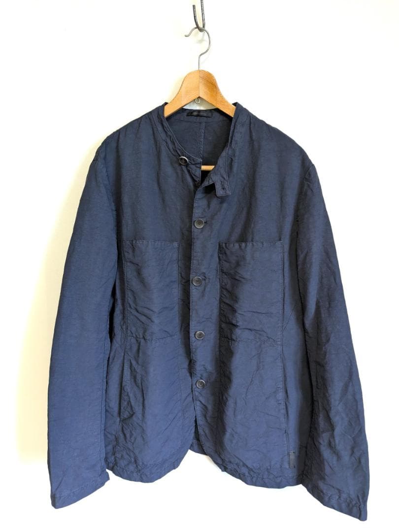 アルマーニ コレツィオーニ ノーカラーナイロンジャケット 58 麻