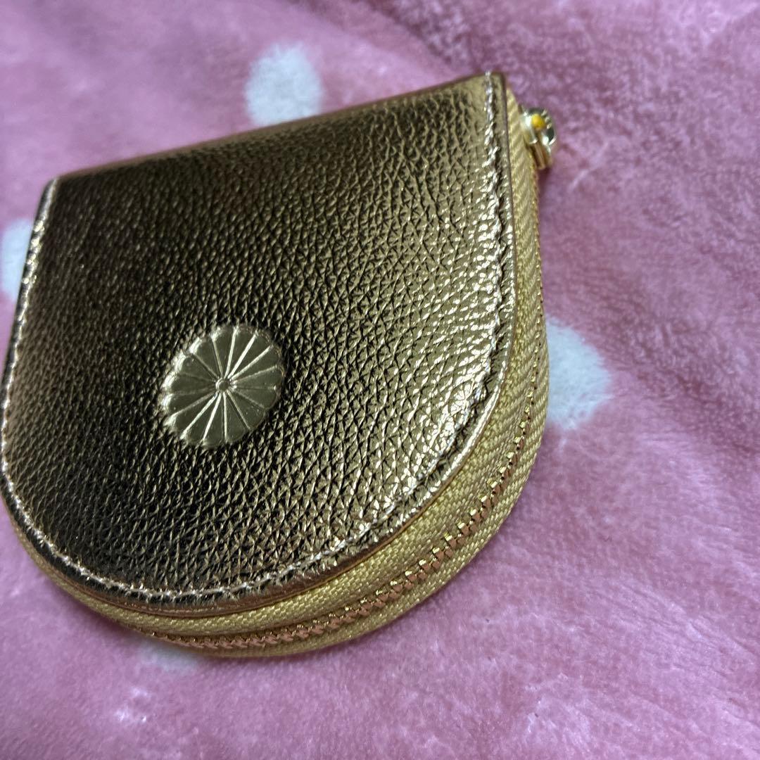 皇居　財布　ゴールド レザー ケース