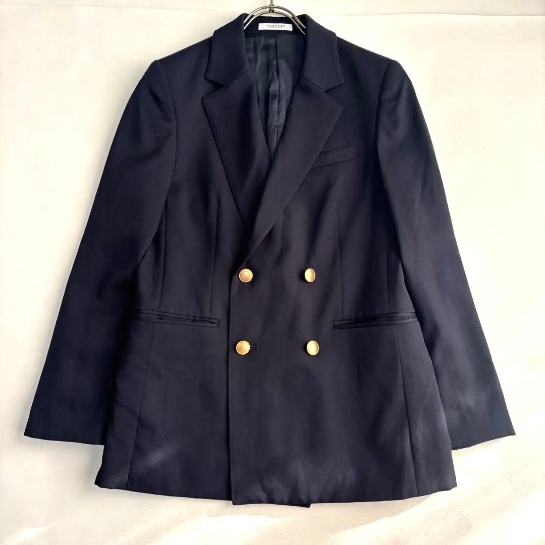 マカフィー ウールギャバジン ダブルブレストジャケット　金ボタン 紺ブレ