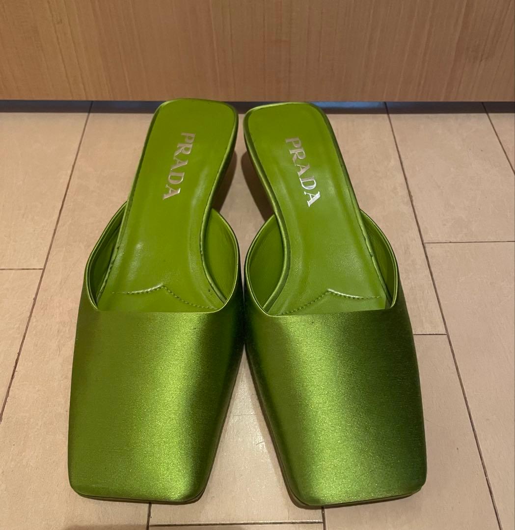 PRADA グリーン サテン ミュール　36ハーフ