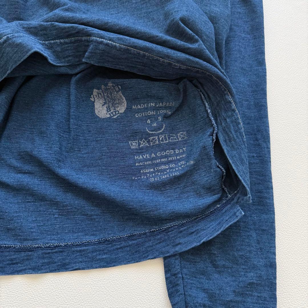 45R クルーネック　インディゴ　ロンT コットン天竺ロングスリーブ