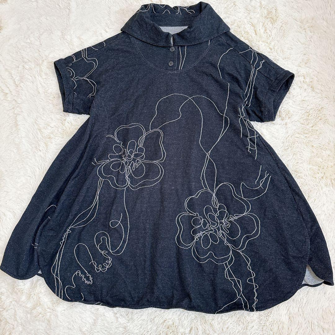 2024年モデル☆慈雨 糸あそび チュニック ワンピース 花 刺繍