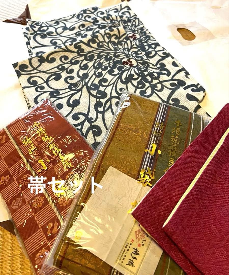 竺仙綿紅梅　浴衣・帯セット　夏訪問着