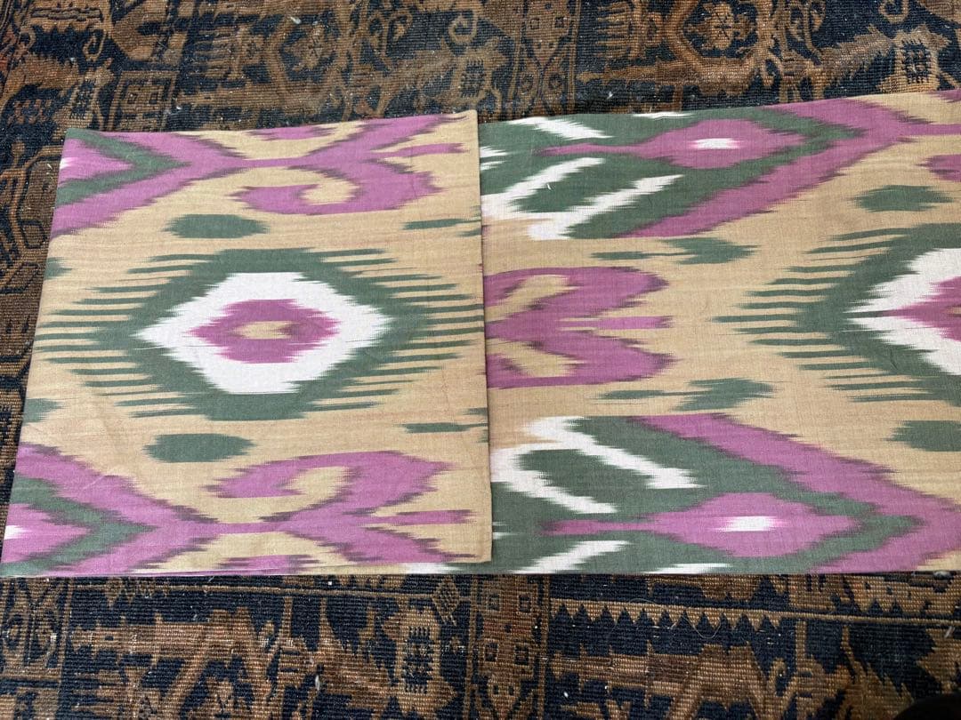 ウズベキスタン絣▪️名古屋帯▪️白茶紫緑▪️夫々月日荘