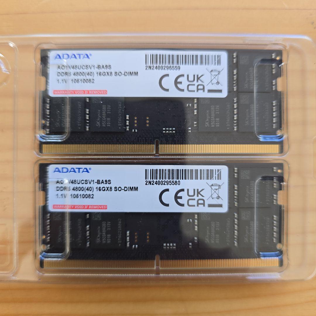 32GB メモリ ADATA DDR5 4800 16GB×2 SO-DIMM