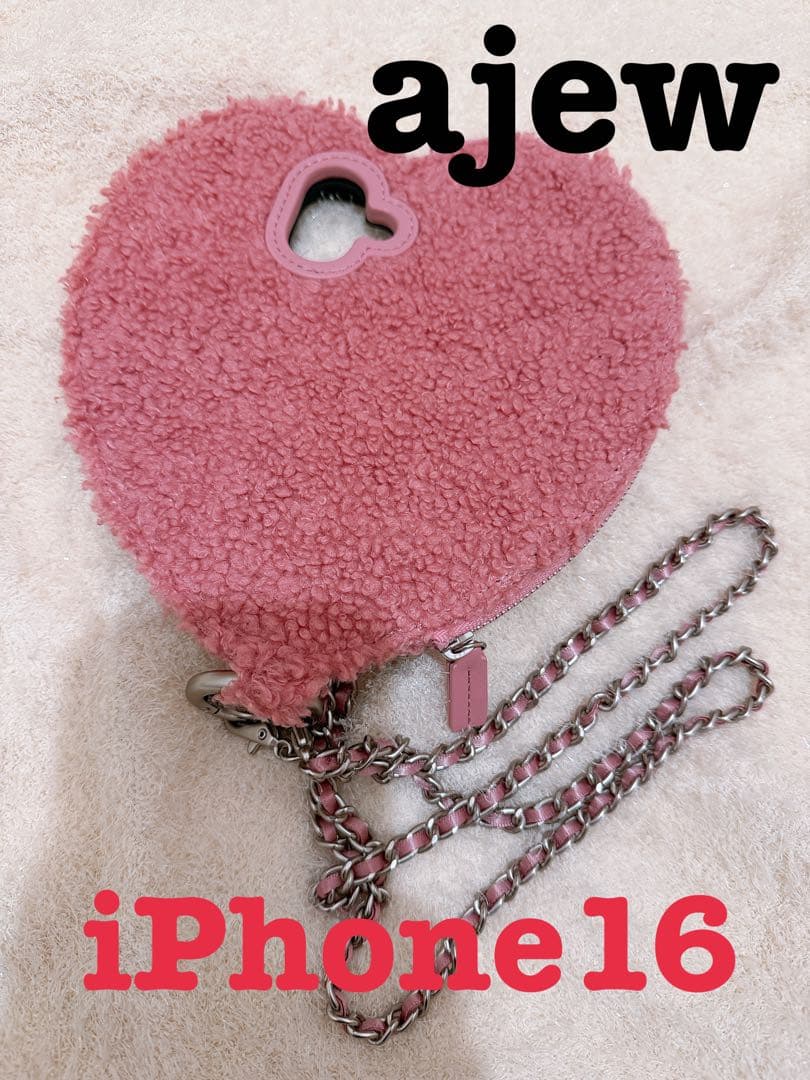 ajew エジュー iPhone16 ハートケース ボアケース もこもこ ピンク