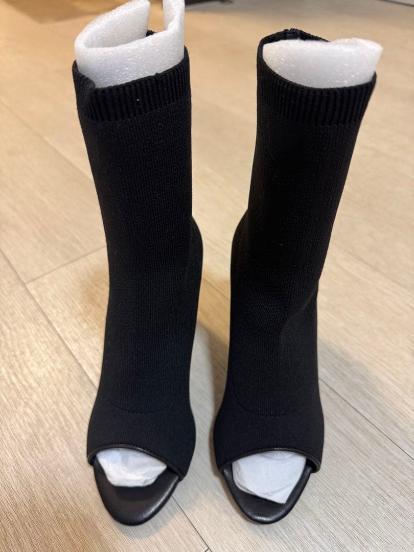 【新品未使用】鈴木亜美　プロデュース オープントゥニットソックスブーツ 黒　S