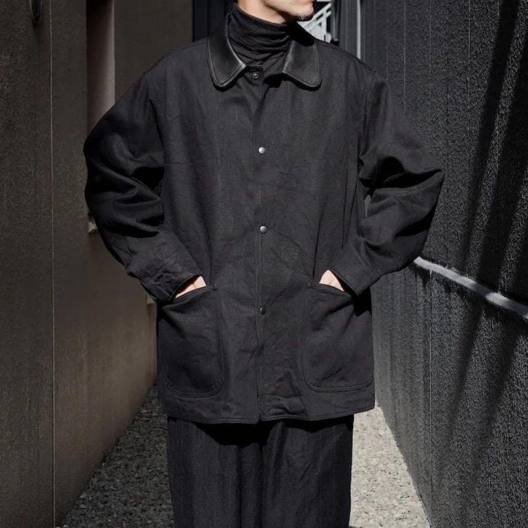 comoli ブラックデニムレザージャケット　襟レザー　size2 25aw