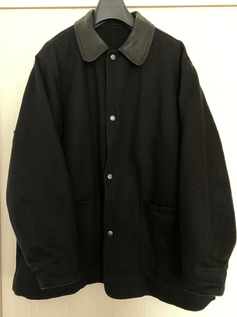 comoli ブラックデニムレザージャケット　襟レザー　size2 25aw
