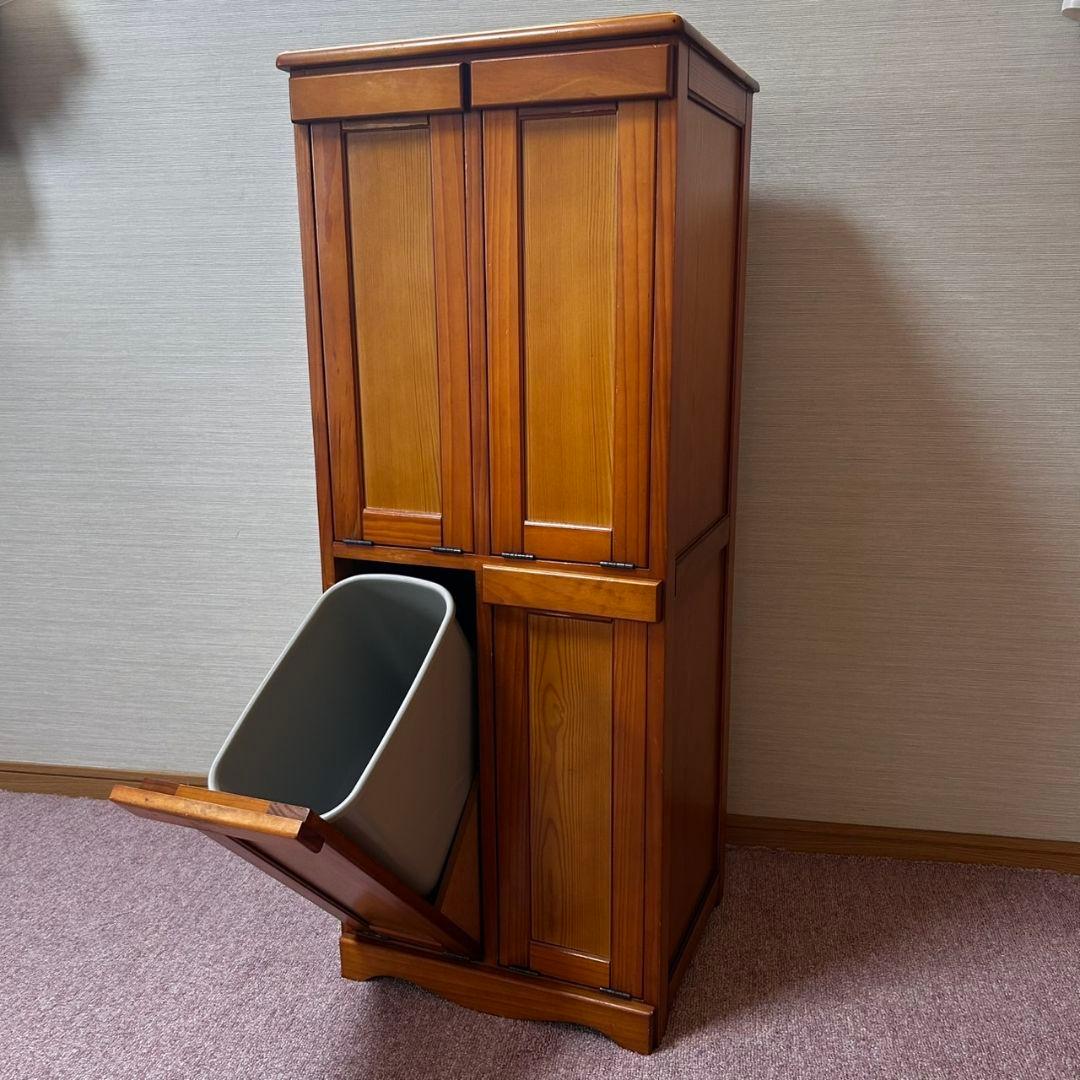 希少　カントリー調　カントリー家具　木製　ダストボックス　ゴミ箱　2段　4分割