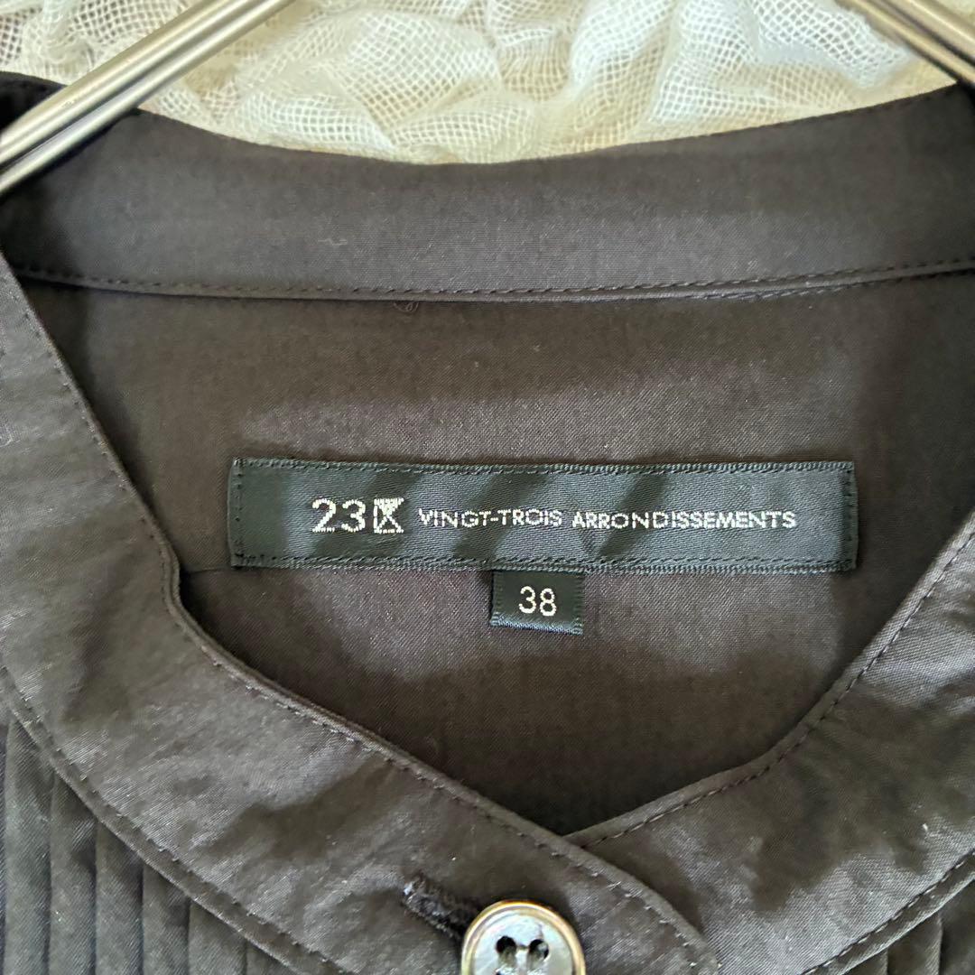 【美品】２３区 ヴィンテージ ライトタフタブザムワンピース 38 ダークブラウン