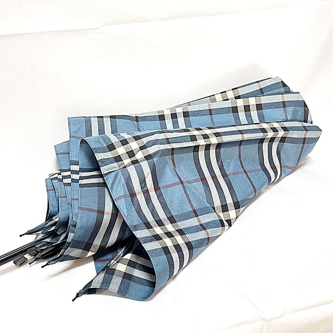 美品　Burberry バーバーリー ノバチェック 折り畳み傘 ブルー 青