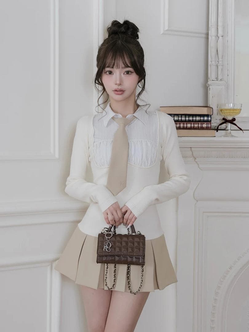 新品 Darich ダーリッチ　ネクタイシャツドッキングニットミニワンピース