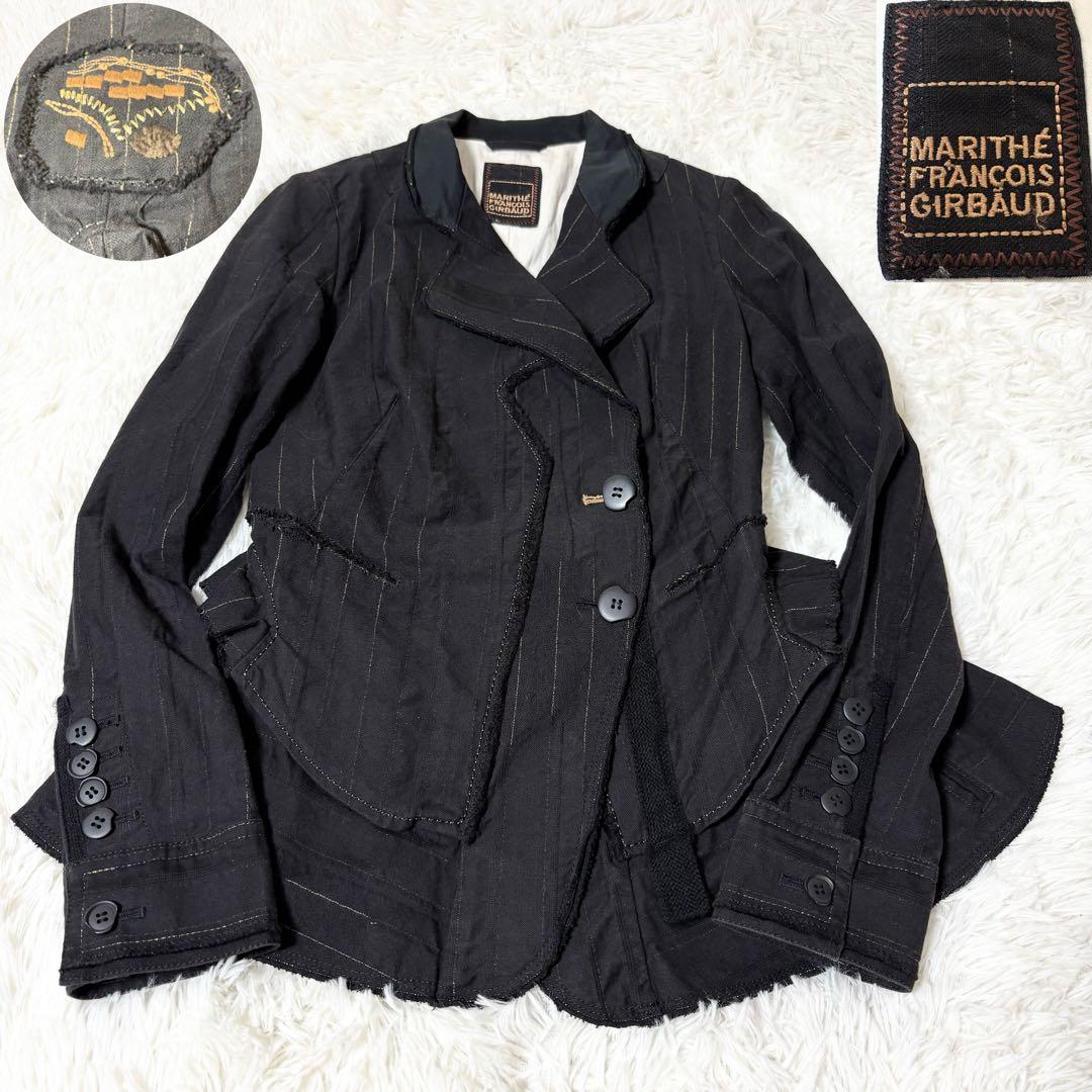 希少美品✨ジルボー デザイン テーラードジャケット 刺繍　フリル ブラック