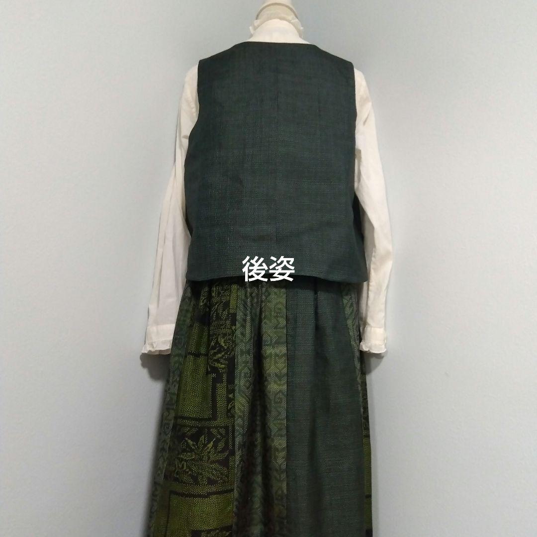 楊貴妃　2026J013 着物リメイク　大島紬　パッチワークのセットアップ