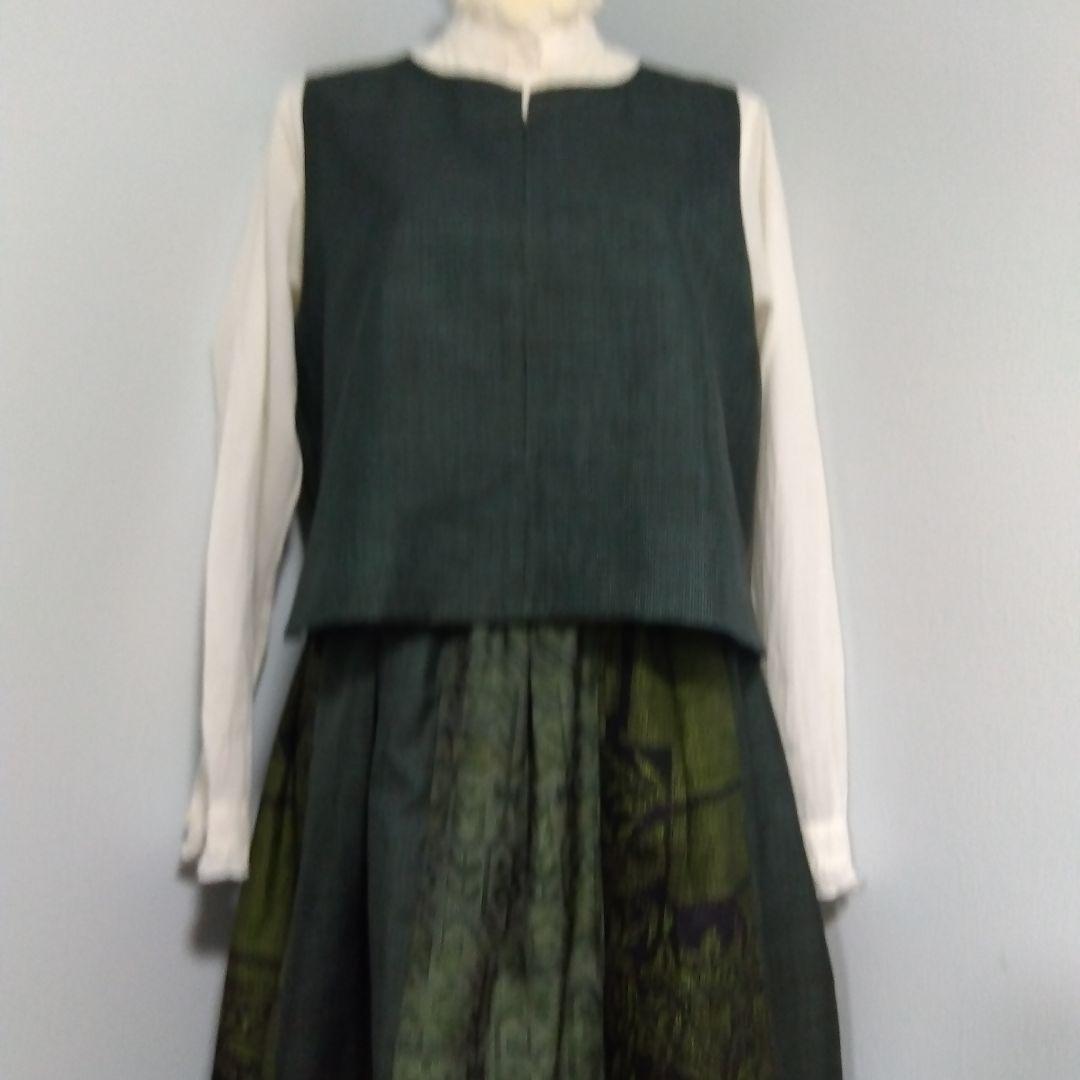 楊貴妃　2026J013 着物リメイク　大島紬　パッチワークのセットアップ